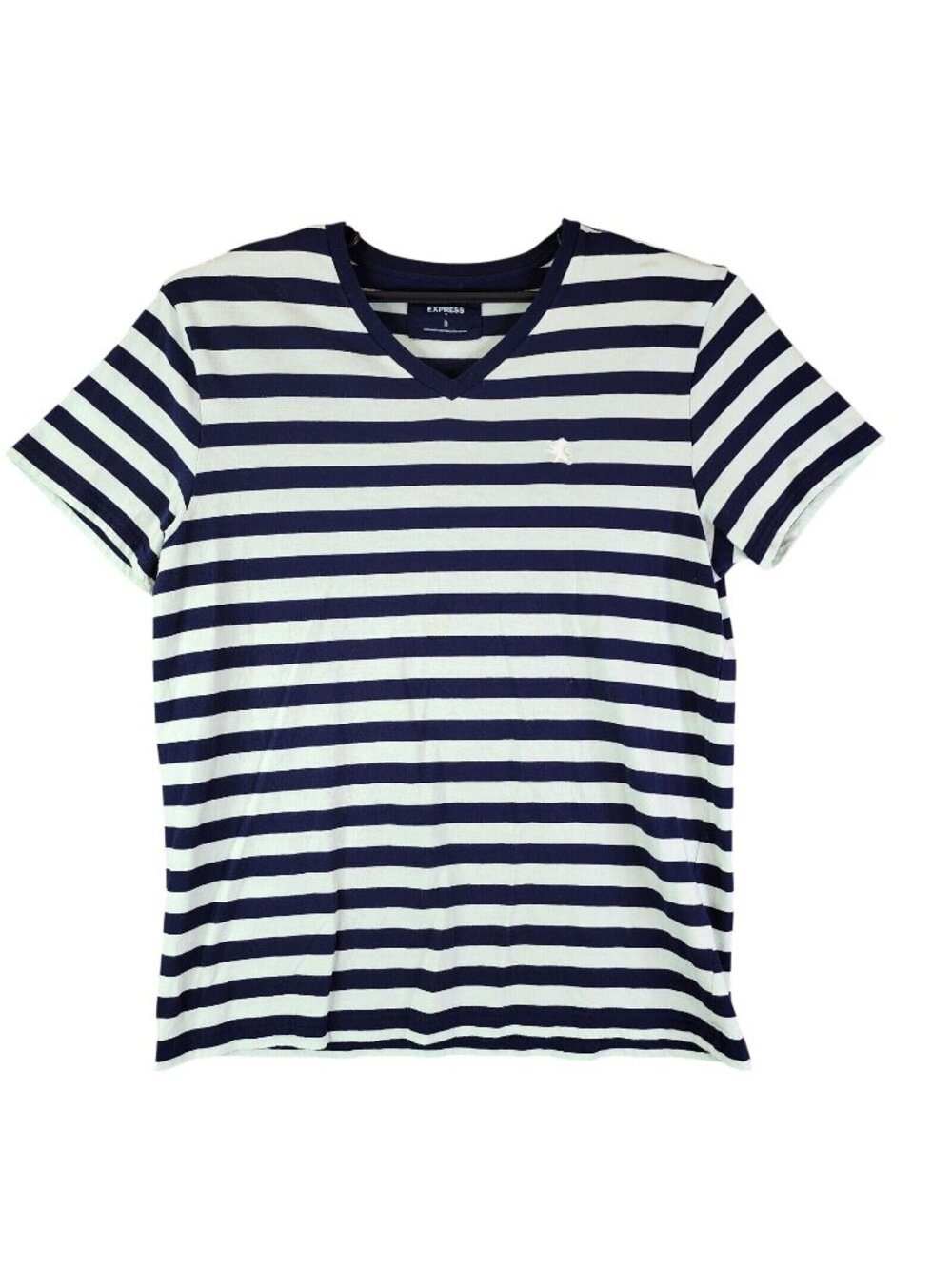 Womens Express Blue Striped V Neck T Shirt Short Sleeve Cotton Stretch XL